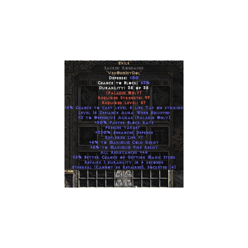 Exile Sacred Rondance - Ethereal Bugged - 35+ To All Resistance - 220-260 ED