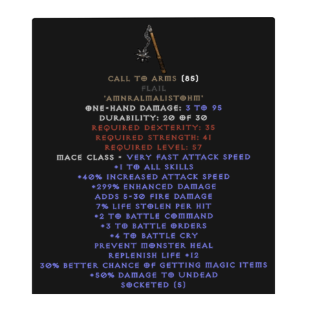 Call to Arms +4-5 BO (Crystal Sword or Flail)