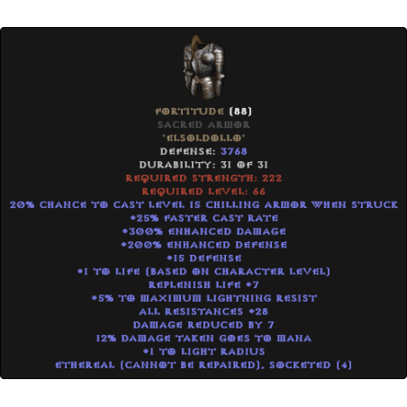 Fortitude Sacred Armor - Ethereal Bugged - 25-29 All Resistance